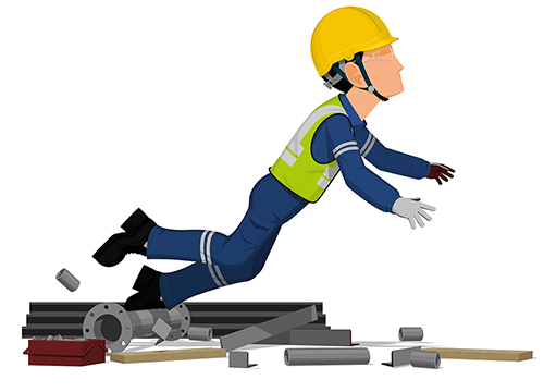 construction worker falling over debris: a clean construction site contributes to safety