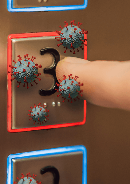 Germs on an elevator button.  Disinfect high-touch surfaces.